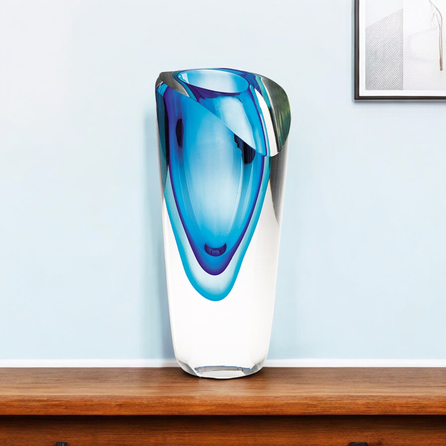 Clear and Blue Crystal Vase