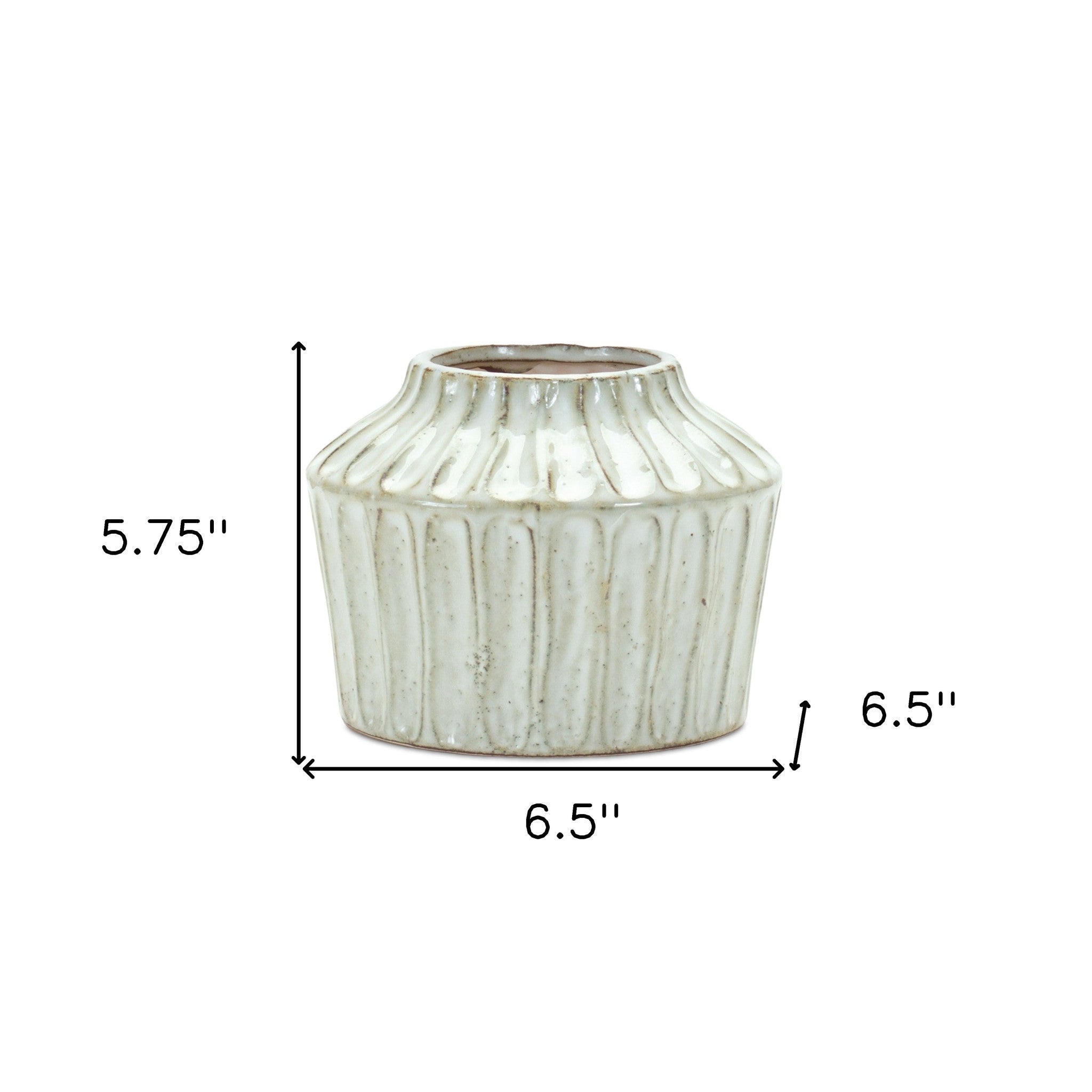 Ivory Ribbed Round Terracotta Table Vase