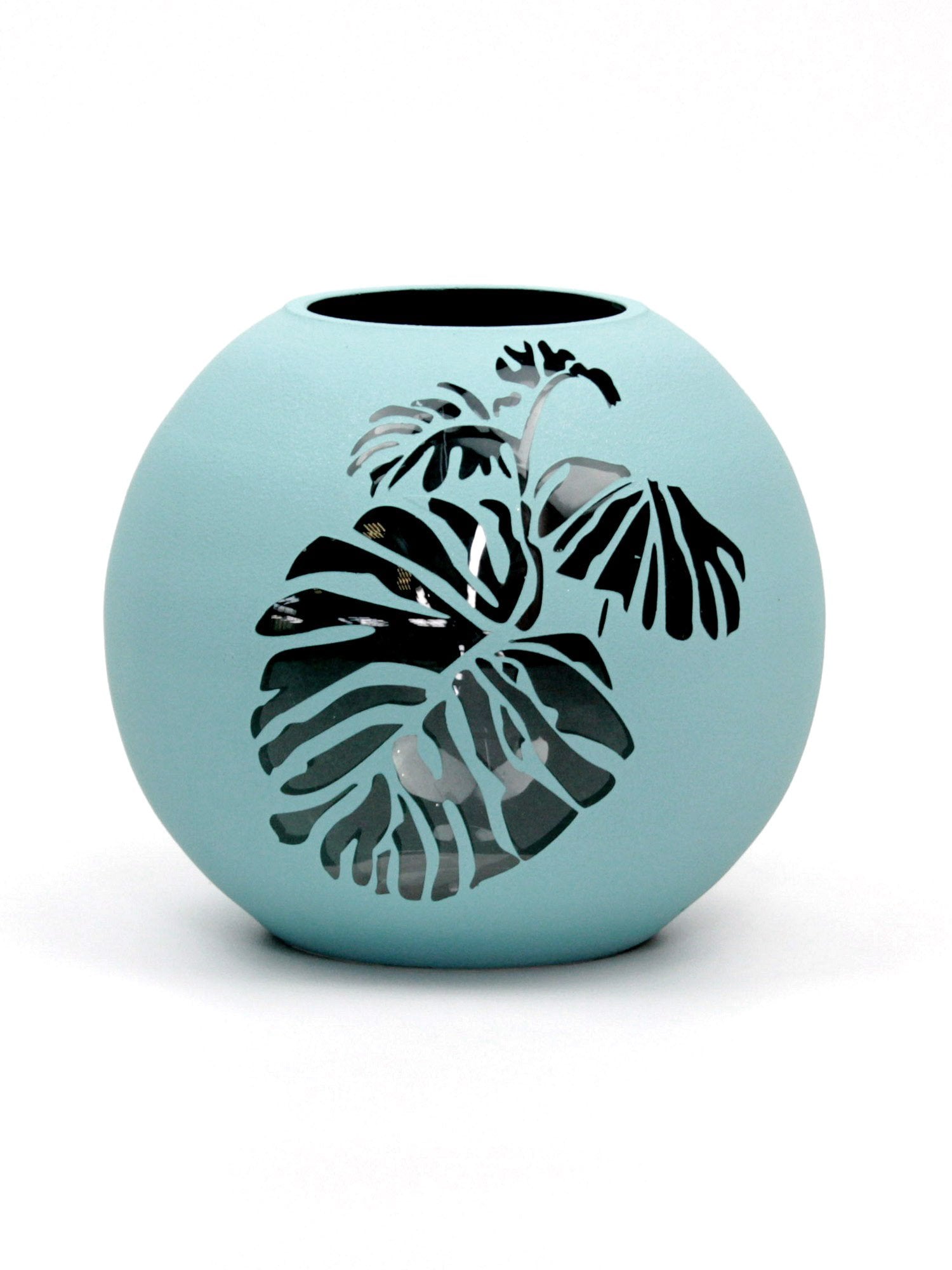 Handpainted Blue Leaves Art Vase