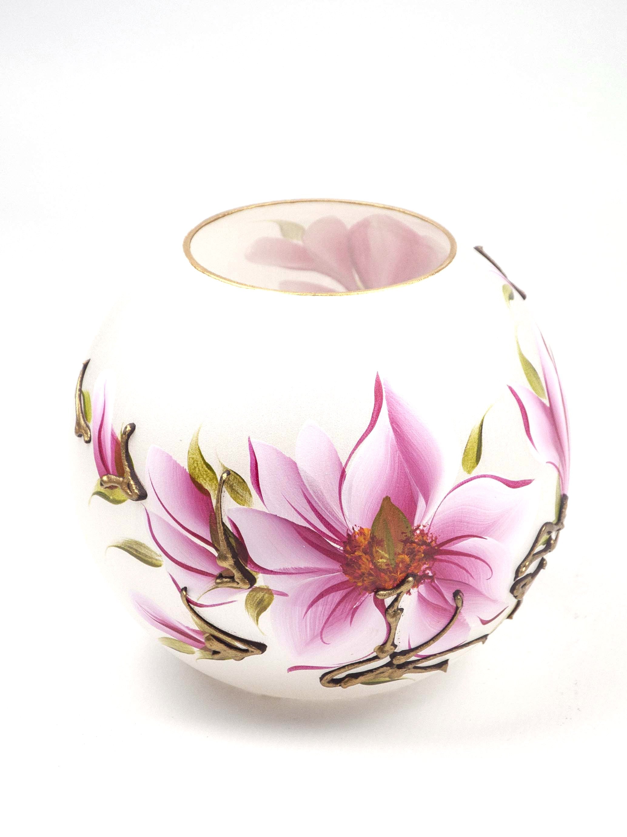 Handpainted Pink Art Glass Vase