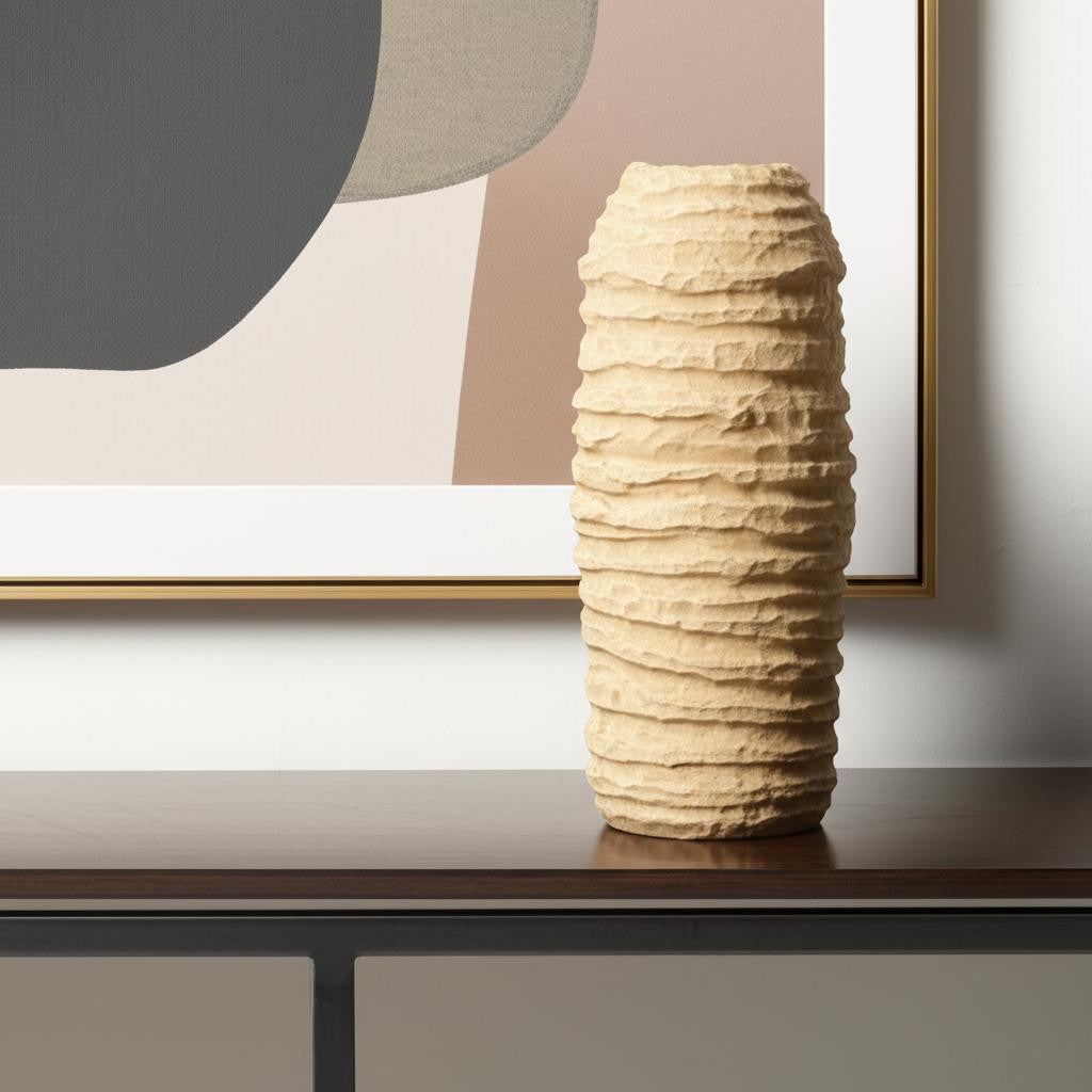 Beige Paper Mache Table Vase