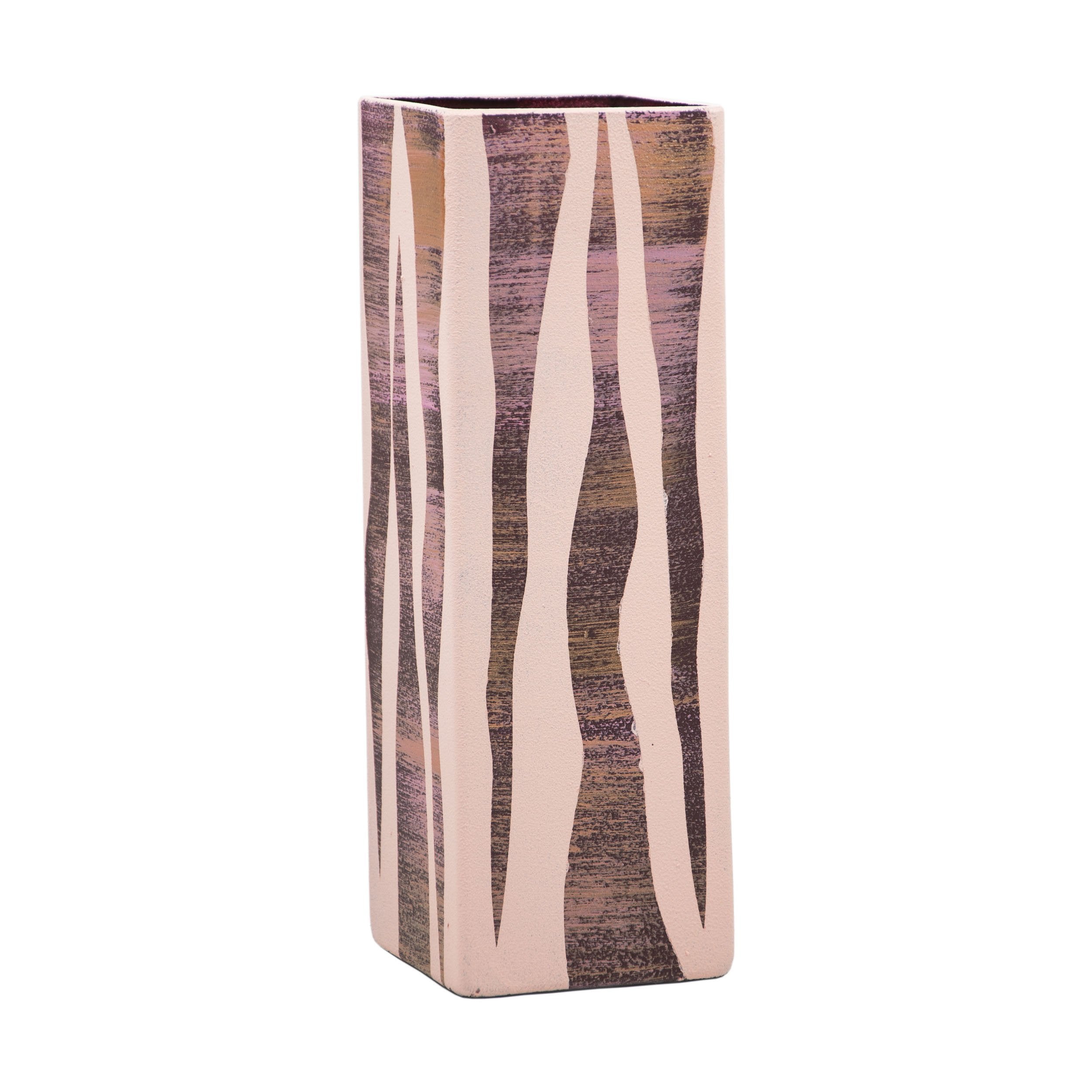 Handpainted Art Glass Square Vase