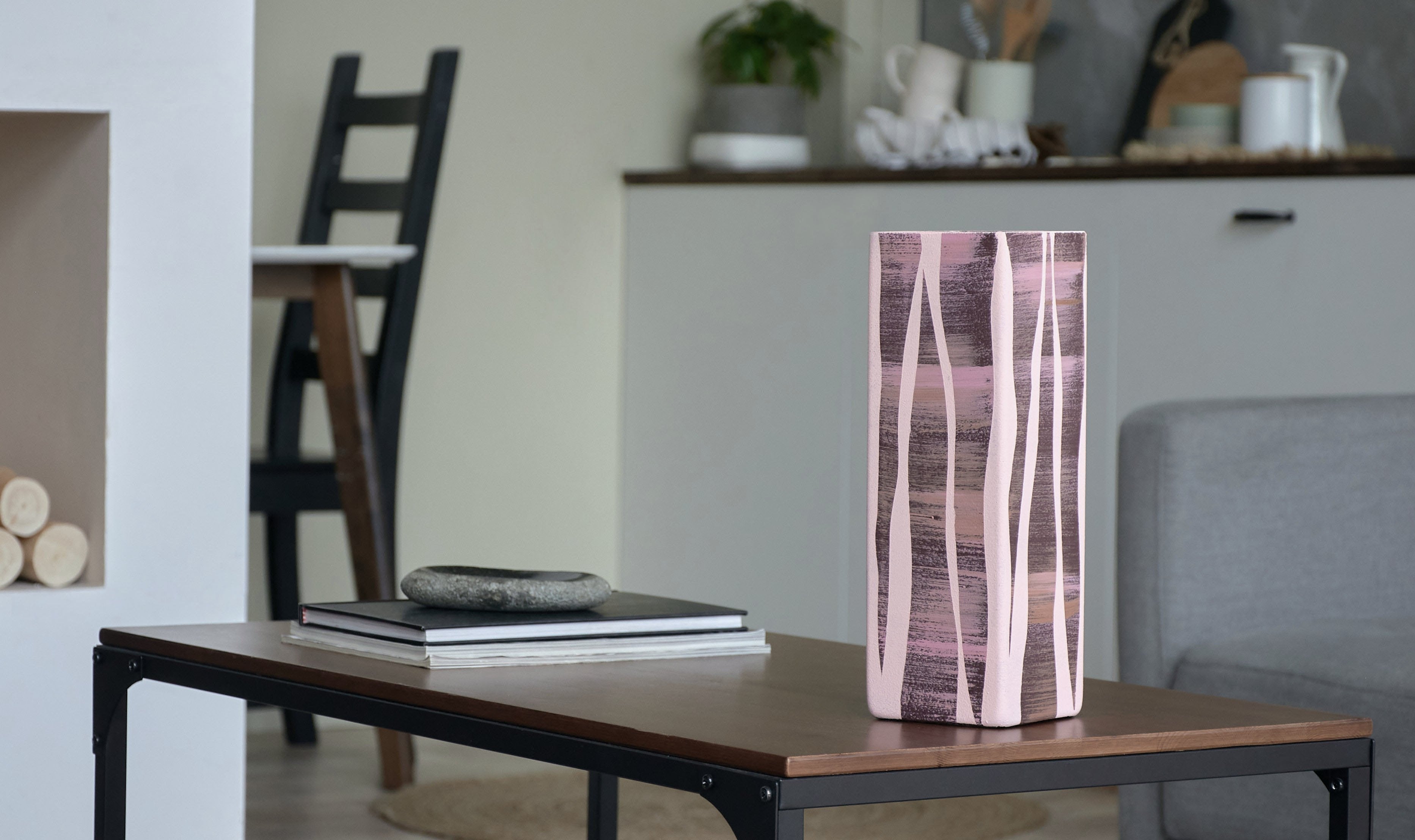 Handpainted Art Glass Square Vase