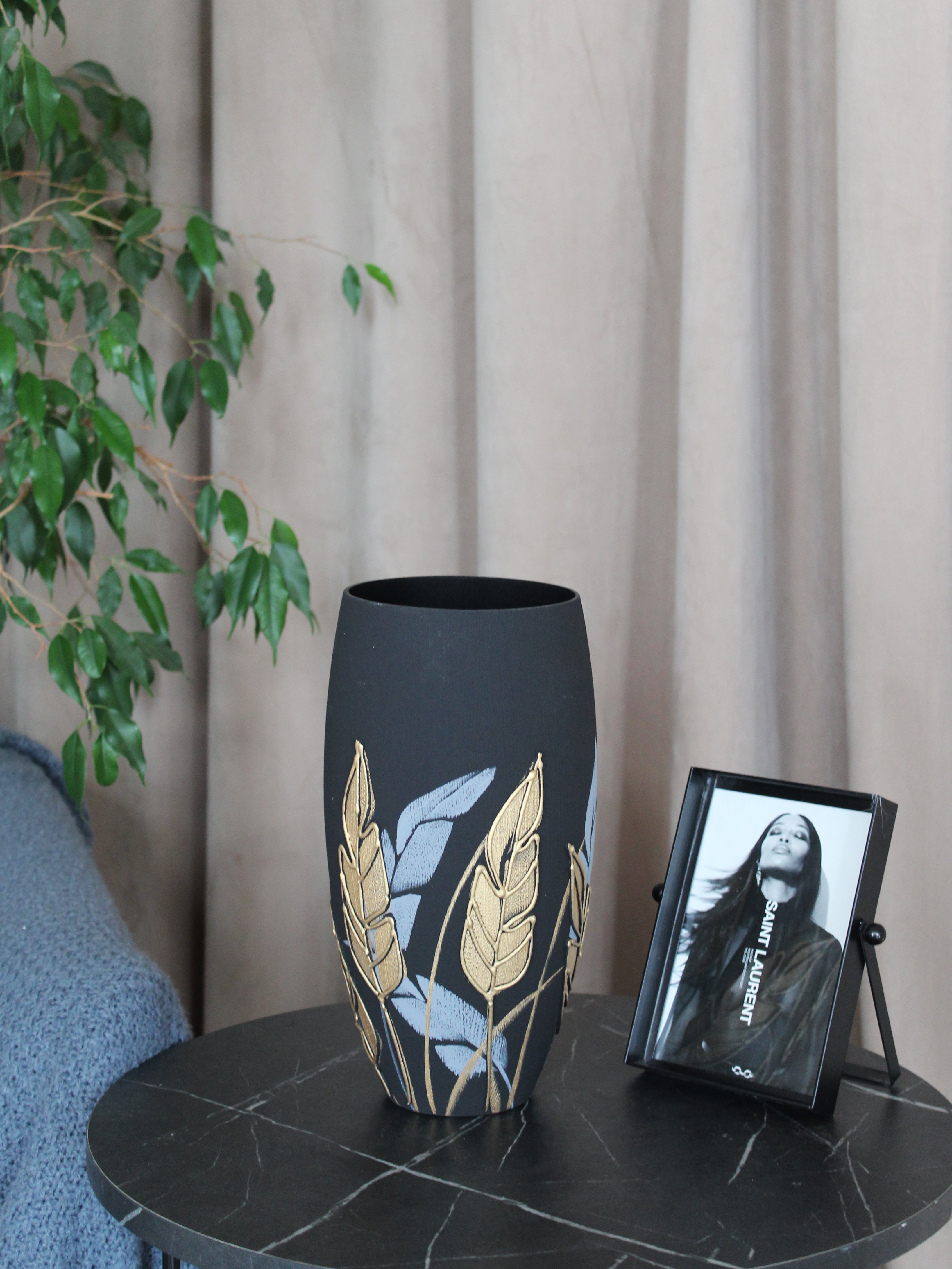 Handpainted Art Glass Oval Vase