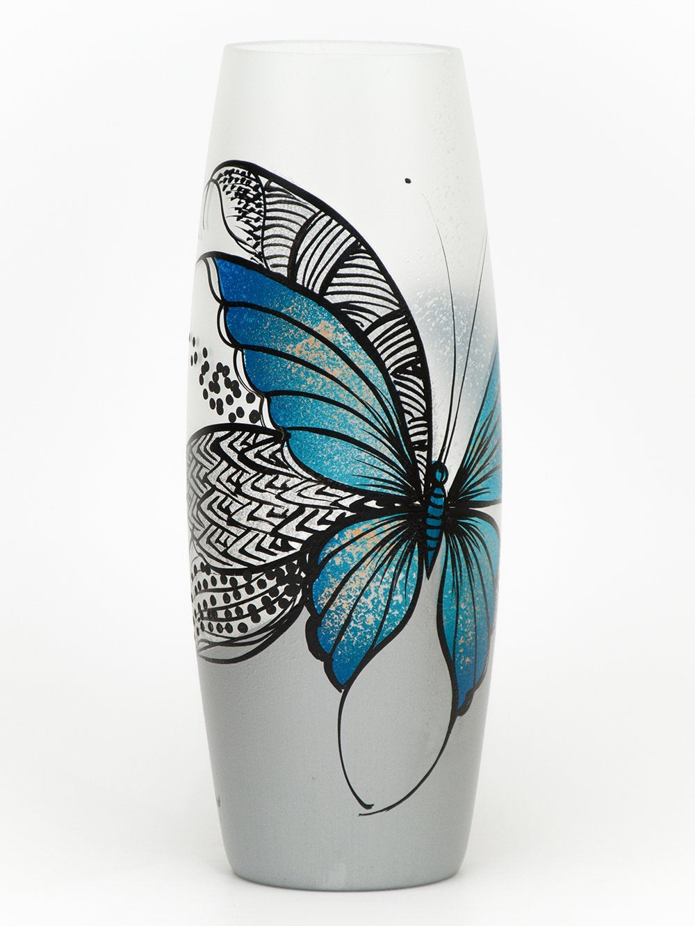 Handpainted Glass Butterfly Oval Vase
