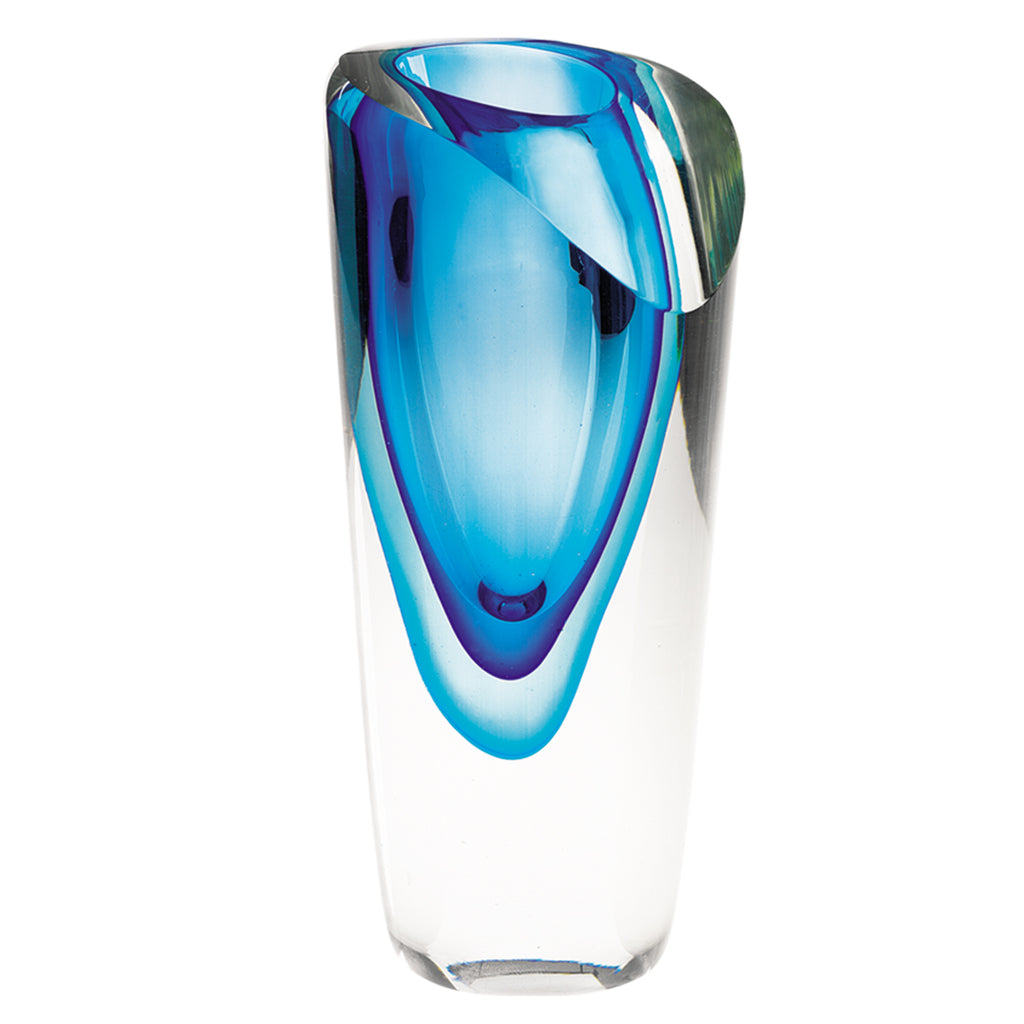 Clear and Blue Crystal Vase