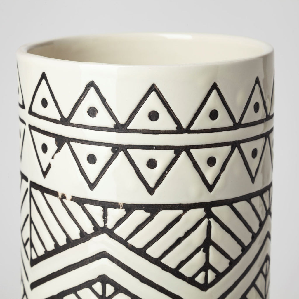 Cream Geometric Cylinder Ceramic Vase