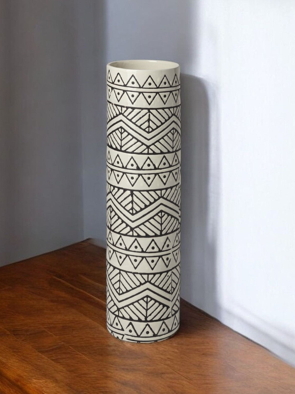Cream Geometric Cylinder Ceramic Vase