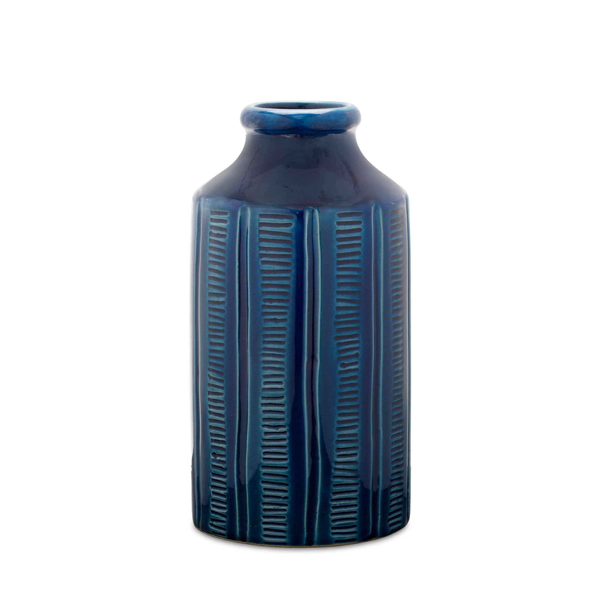 Blue Ribbed Round Terracotta Vase