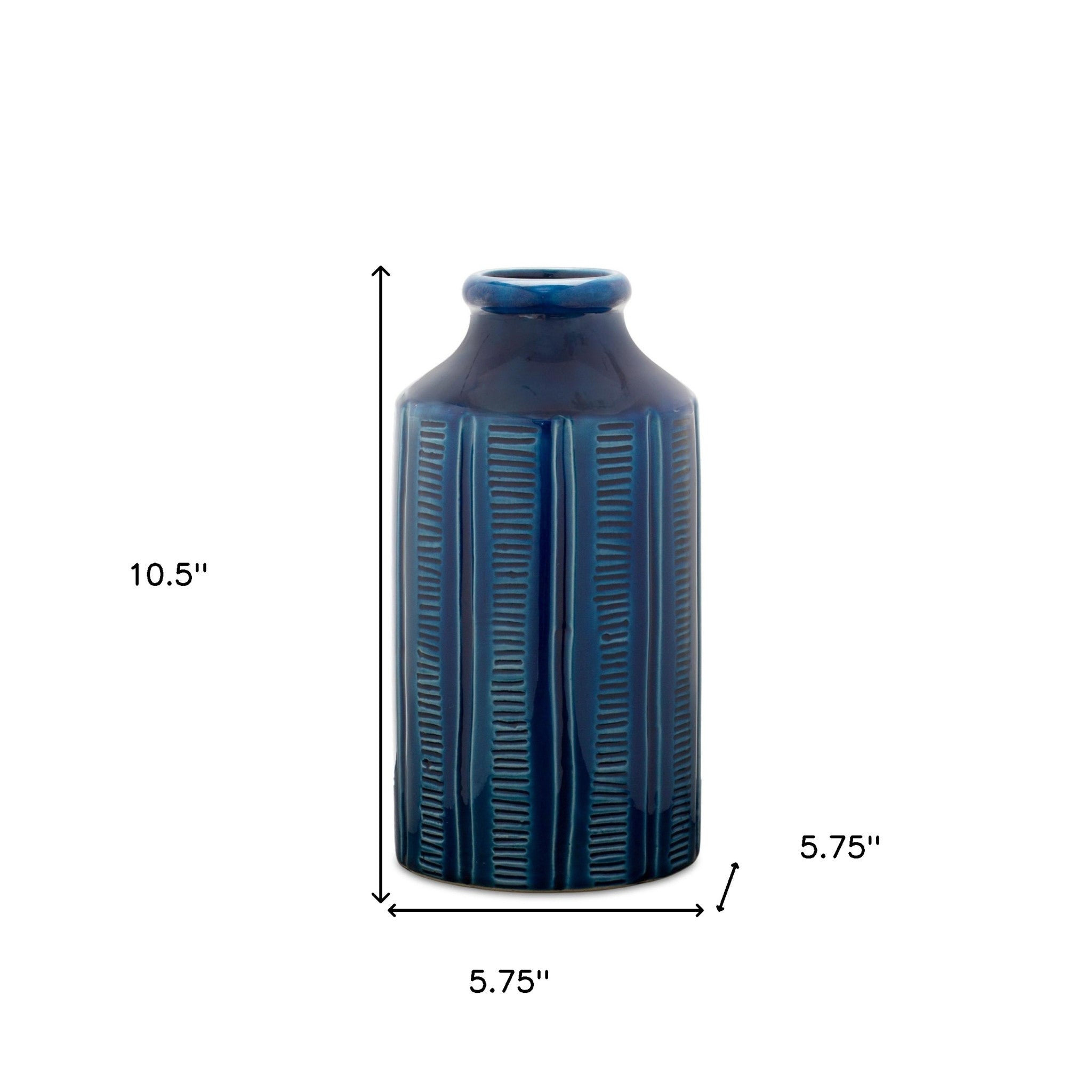 Blue Ribbed Round Terracotta Vase