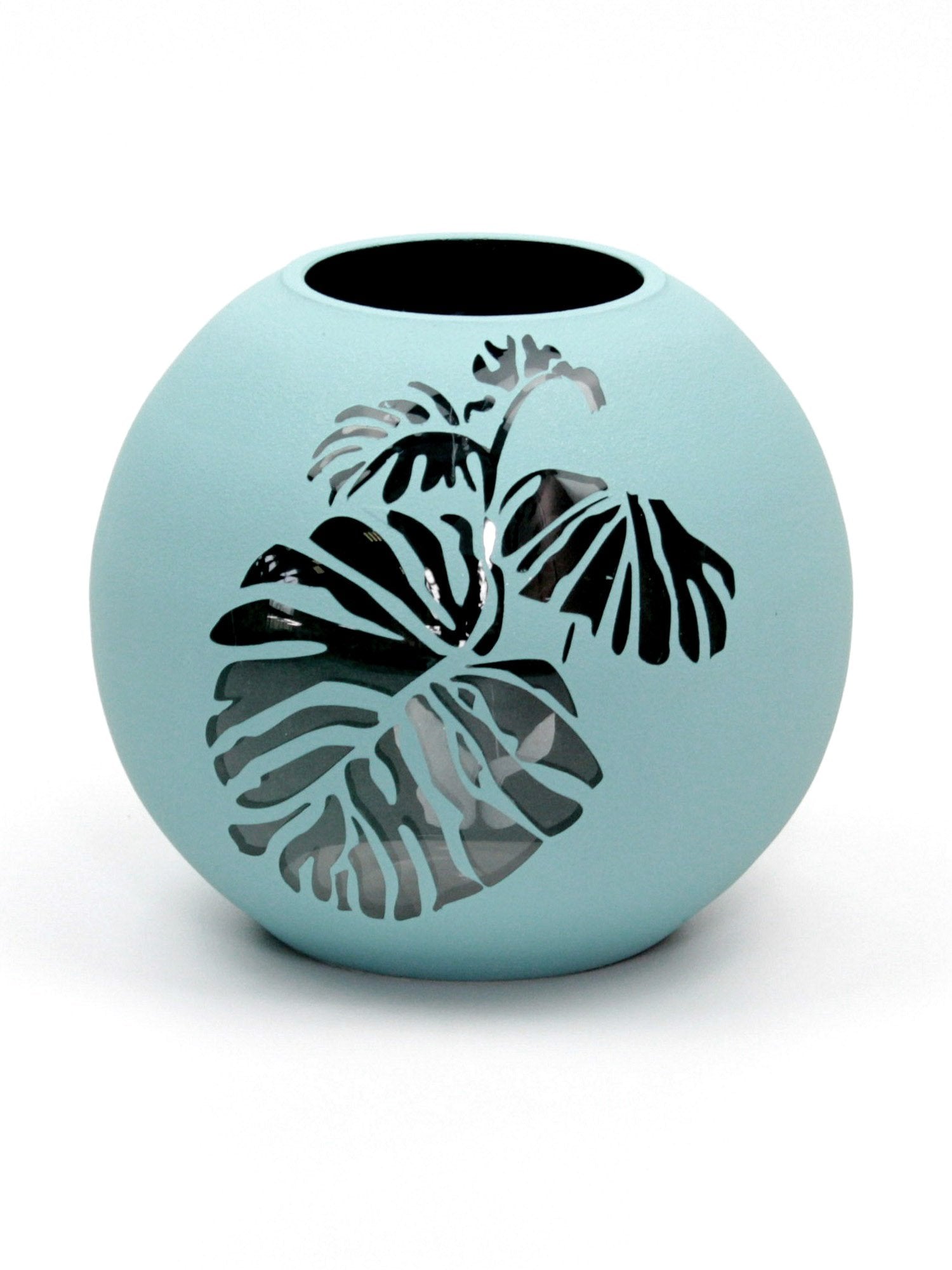 Handpainted Blue Leaves Art Vase