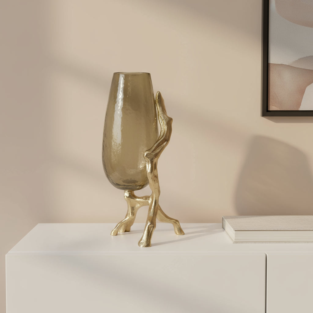 Champagne Glass And Metal Vase