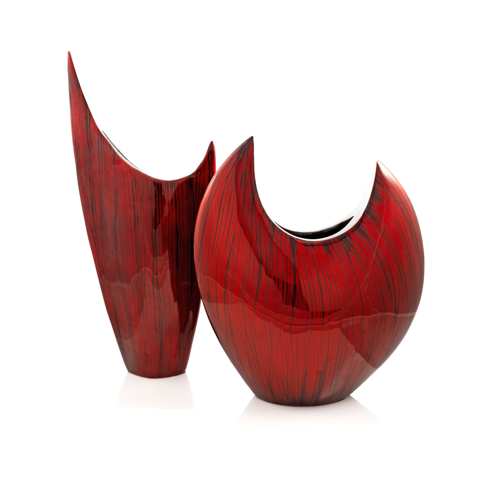 Red Striped Aluminum Vase