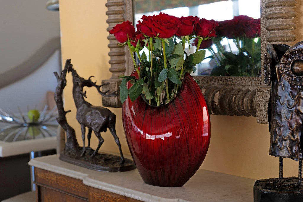 Red Striped Aluminum Vase