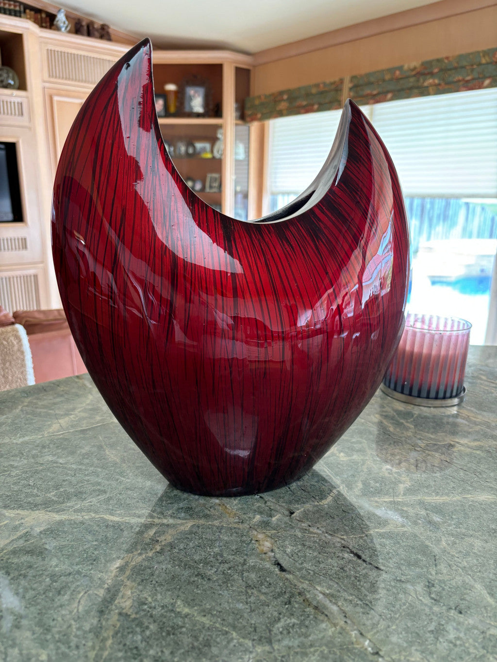 Red Striped Aluminum Vase