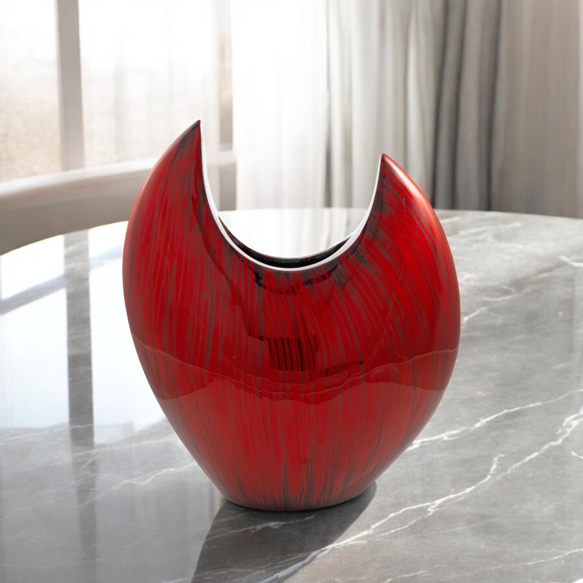 Red Striped Aluminum Vase