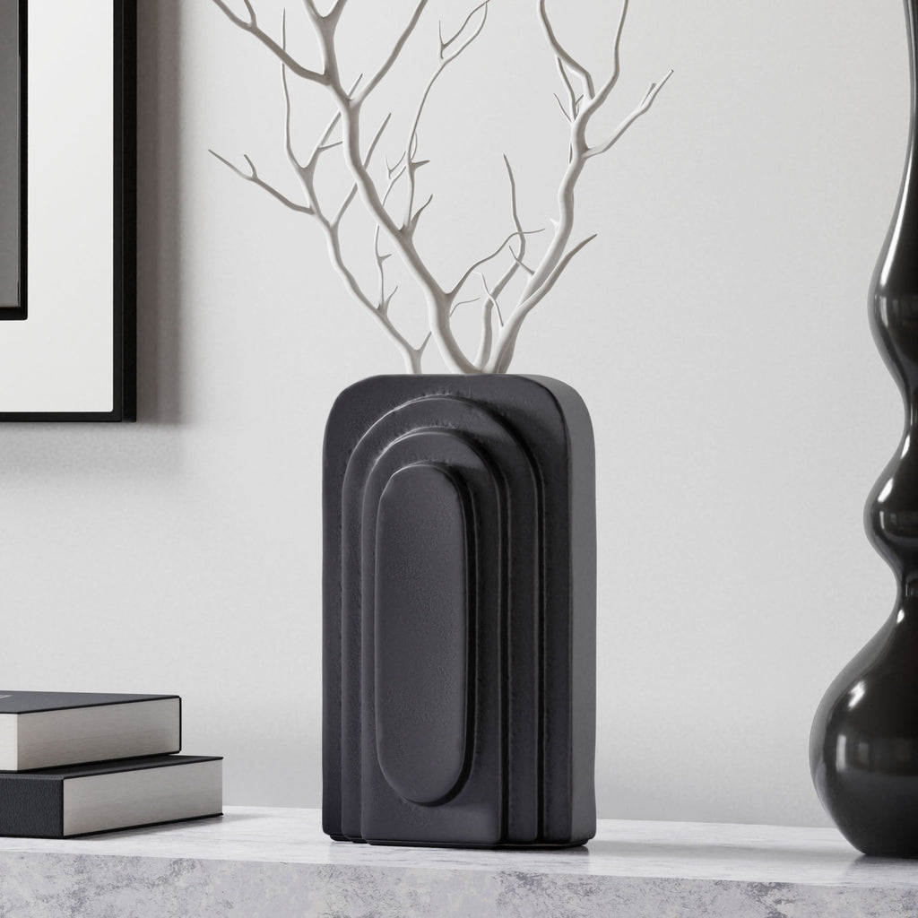 Black Geometric Aluminum Vase