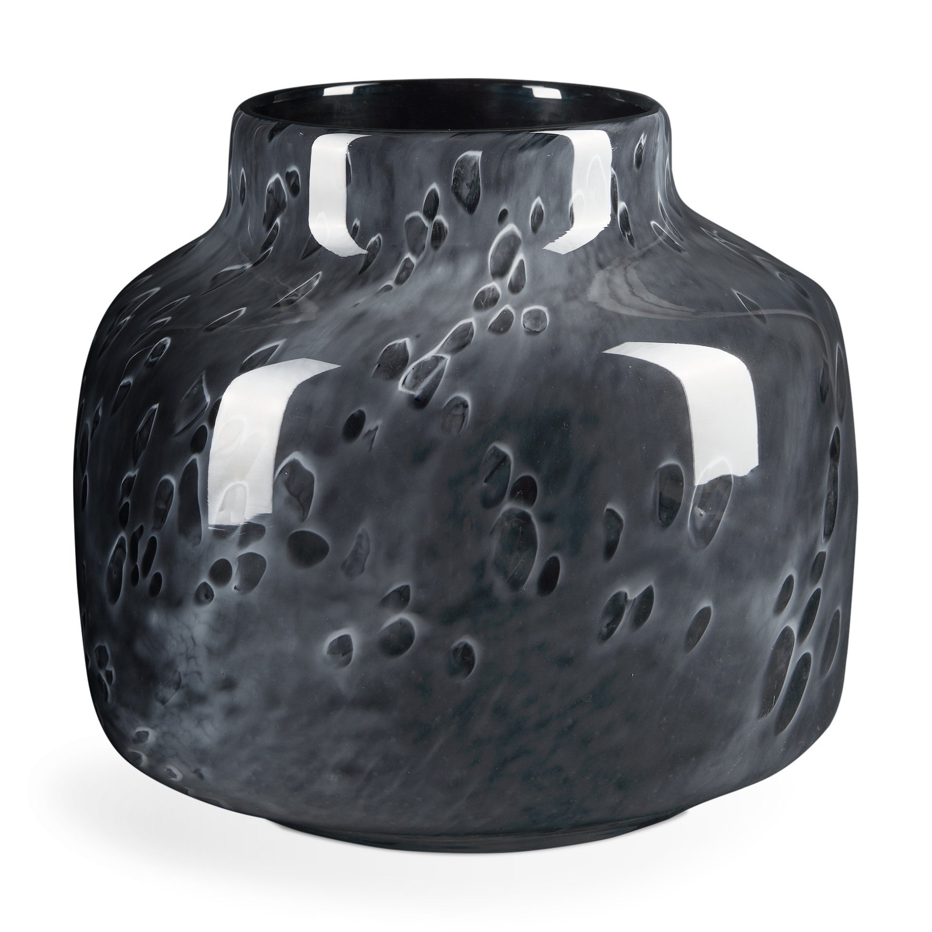 Black Mottled Round Glass Vase