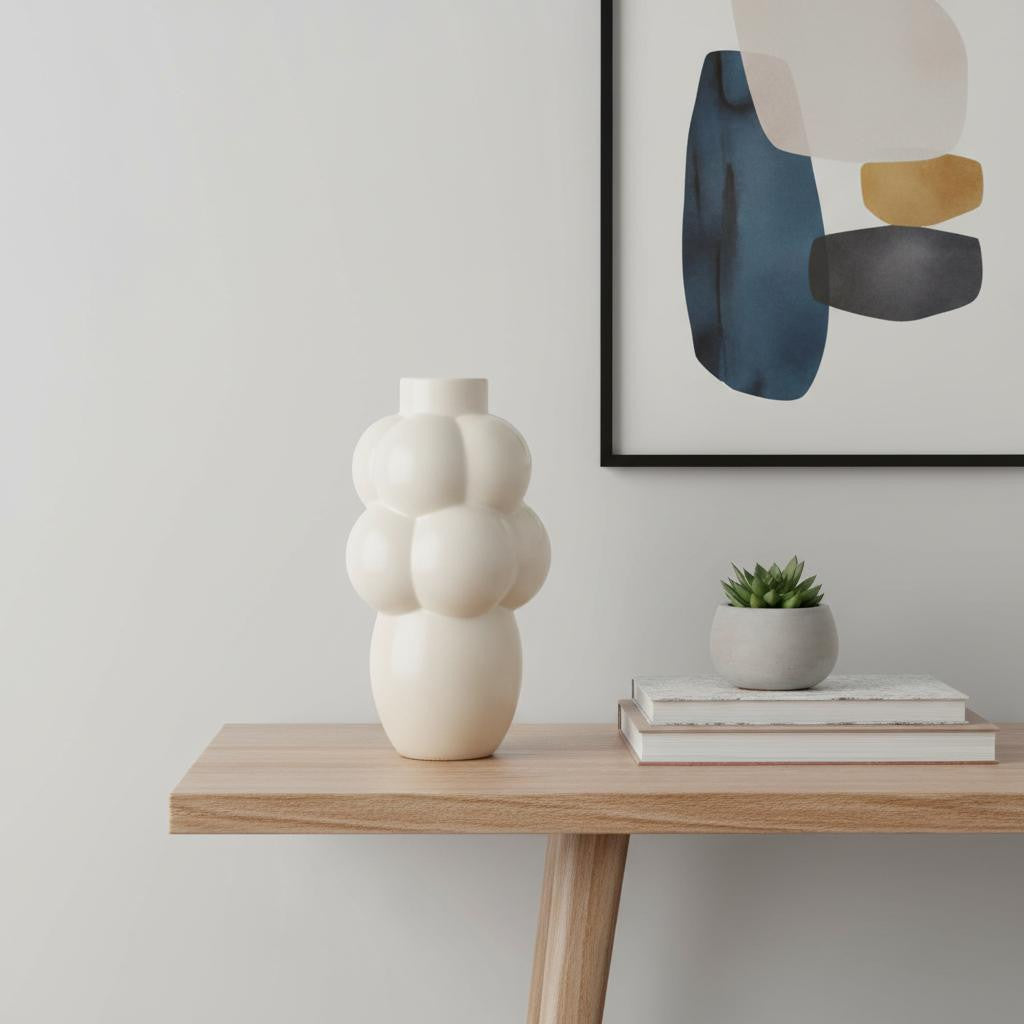 Cream Ceramic Bulbous Table Vase