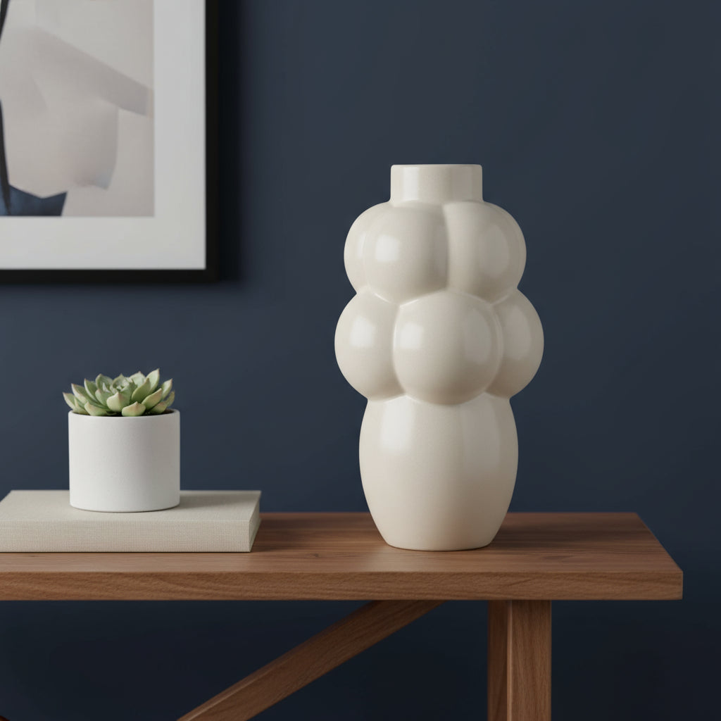 Cream Ceramic Bulbous Table Vase