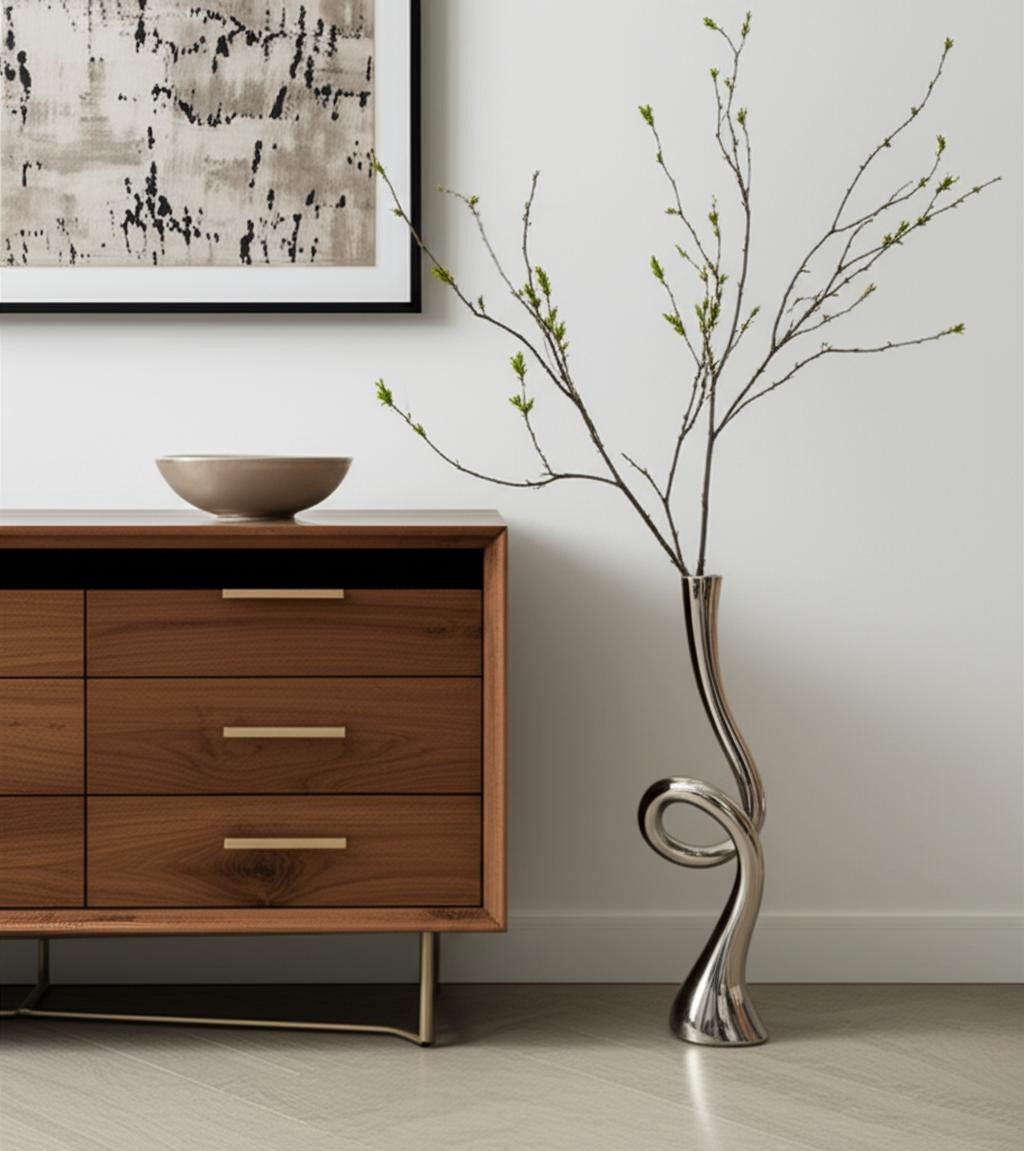 Silver Trumpet Aluminum Floor Vase