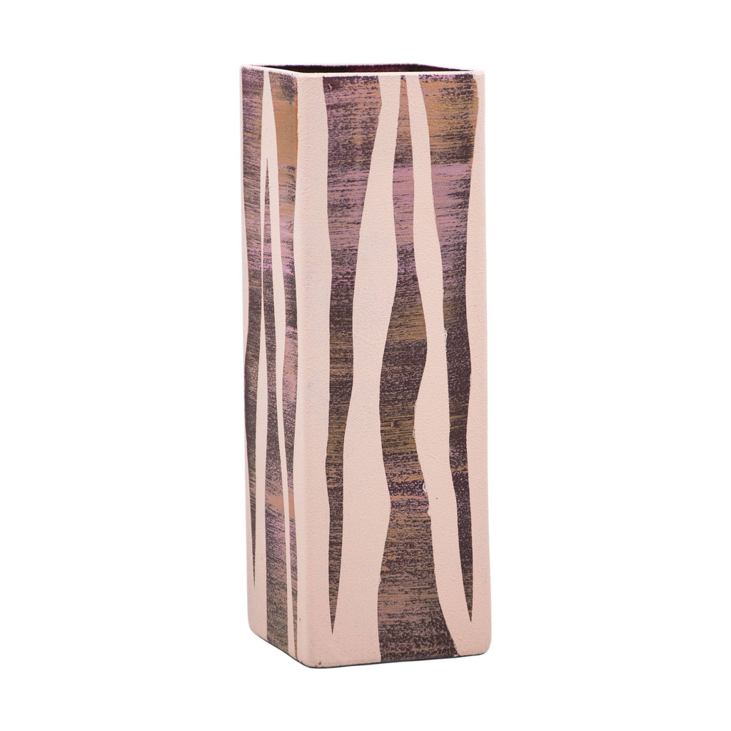 Handpainted Art Glass Square Vase