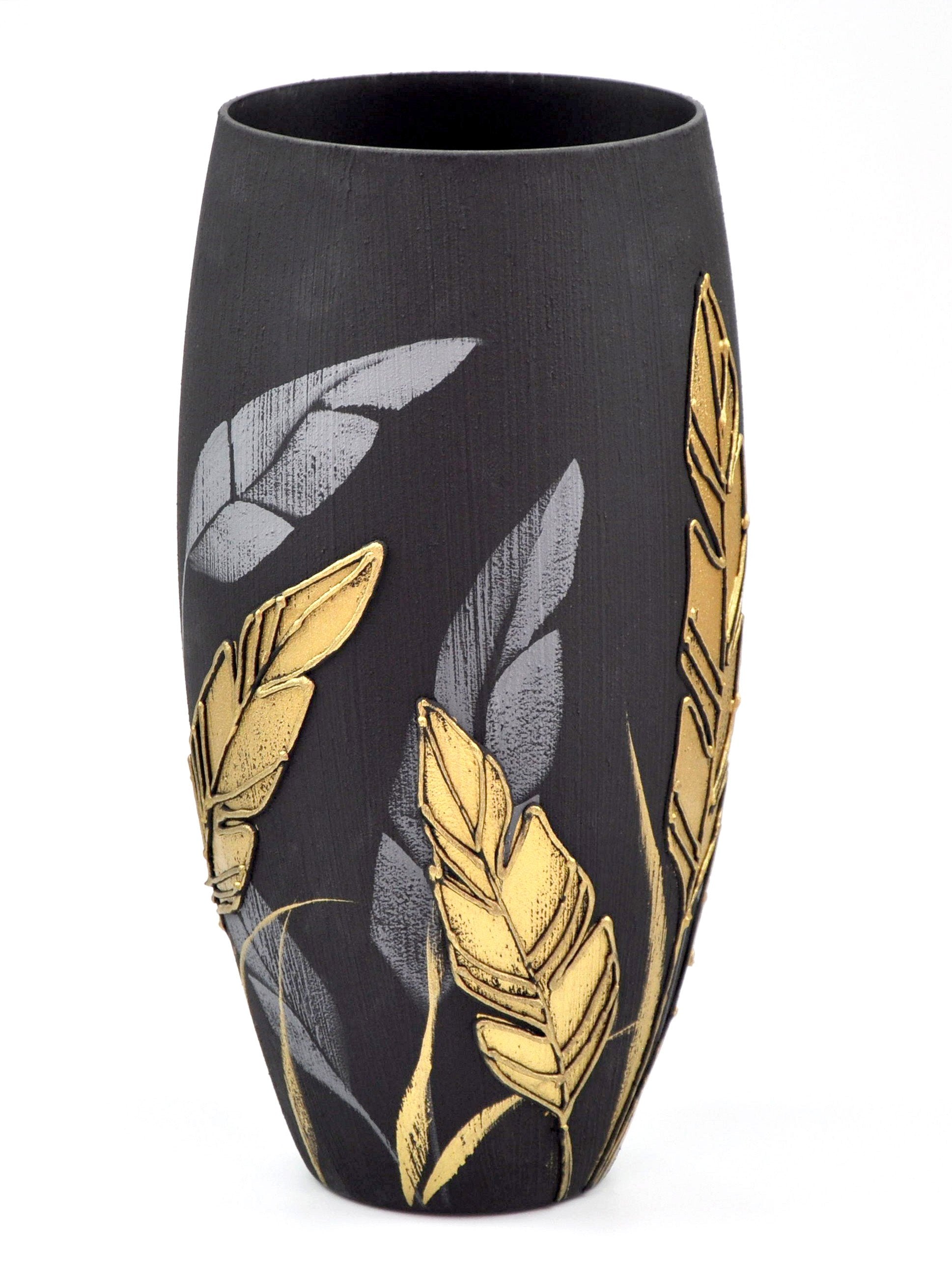 Handpainted Art Glass Oval Vase