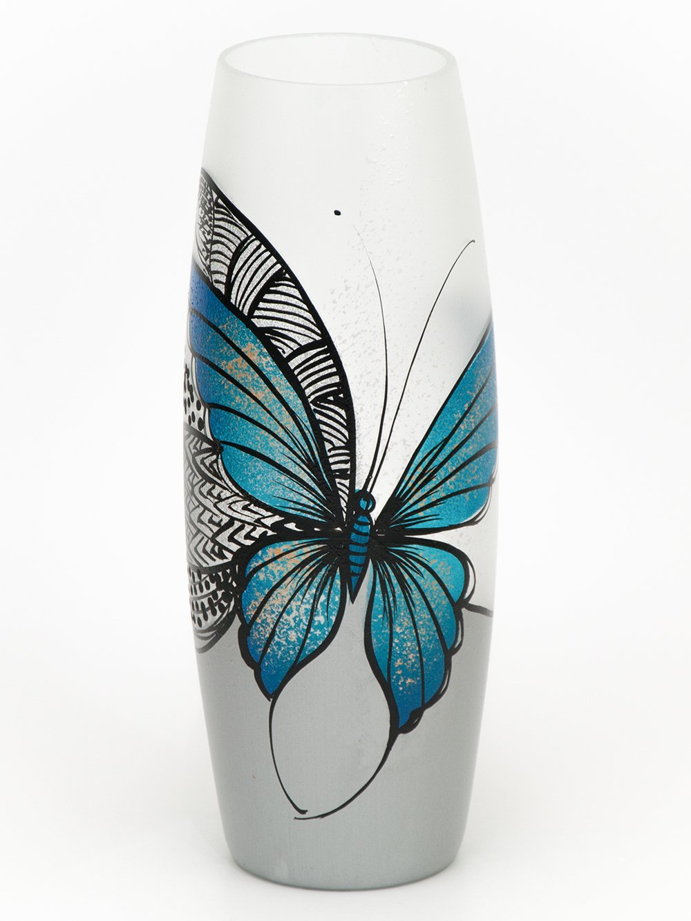 Handpainted Glass Butterfly Oval Vase