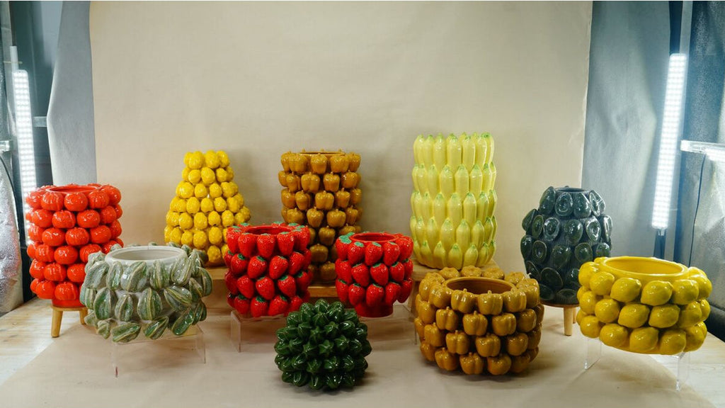 Vase Home Ceramic Stoneware Avocado