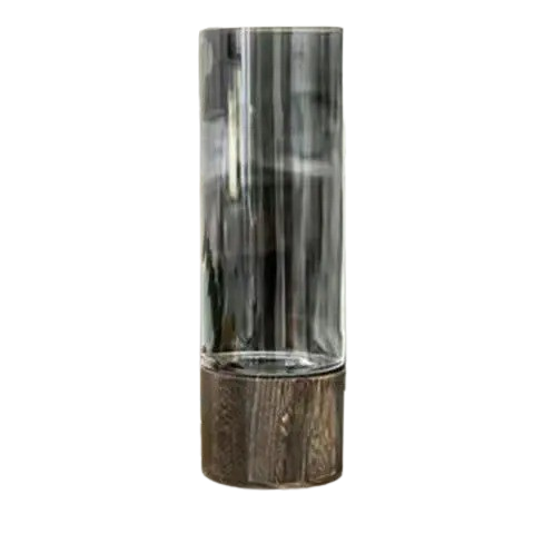 Elegant European Glass Vase with Wooden Base-0